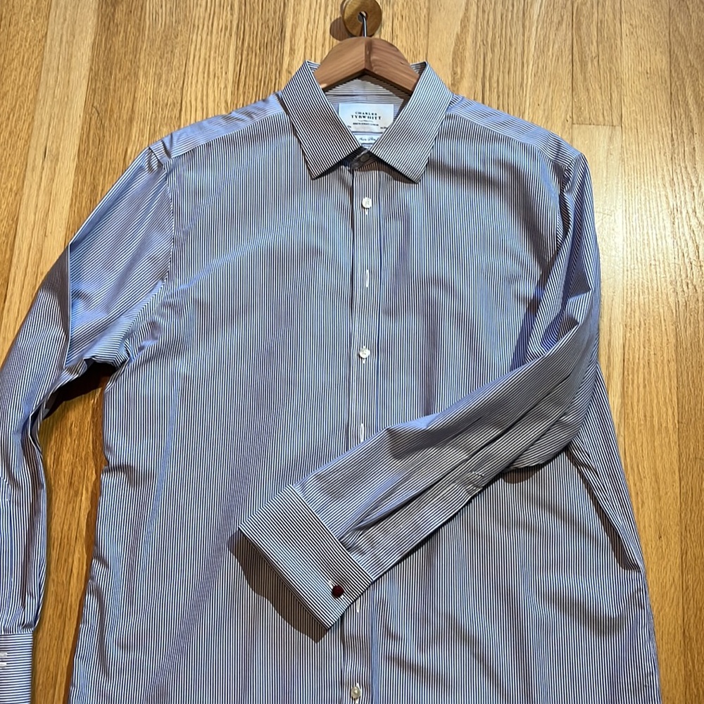Blue Bengal Stripe Dress Shirt with French Cuffs - Picture 3 of 6